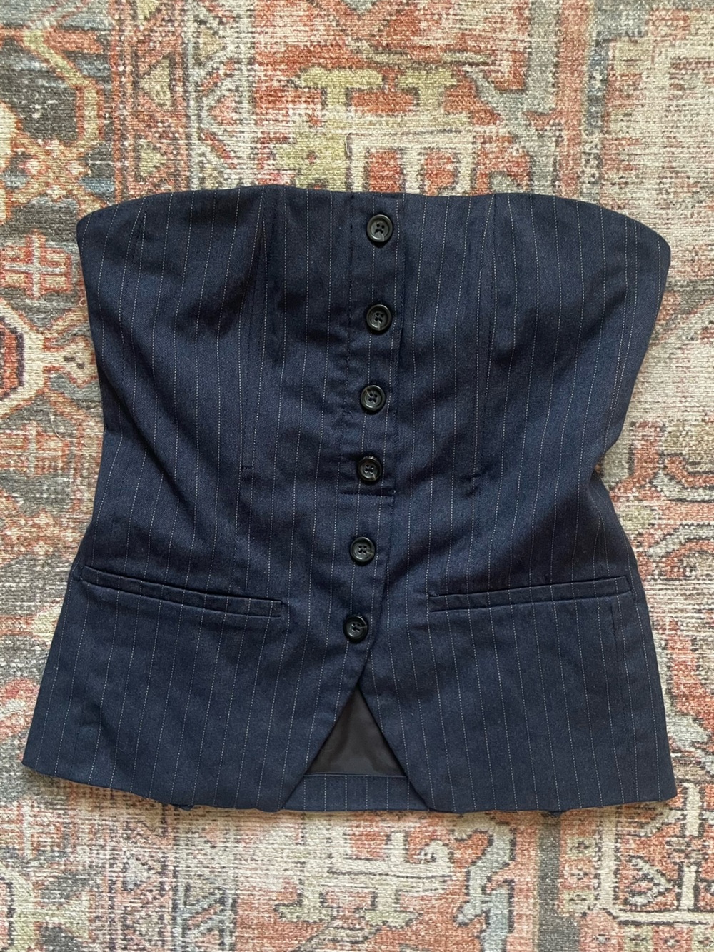 DL1961 Navy Pinstripe Strapless Vest